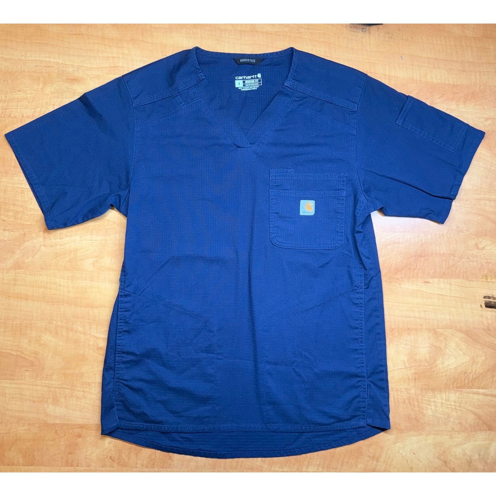 Carhartt Rugged Flex Navy Blue Scrub Top Mens Small Modern Fit V-Neck Ripstop
